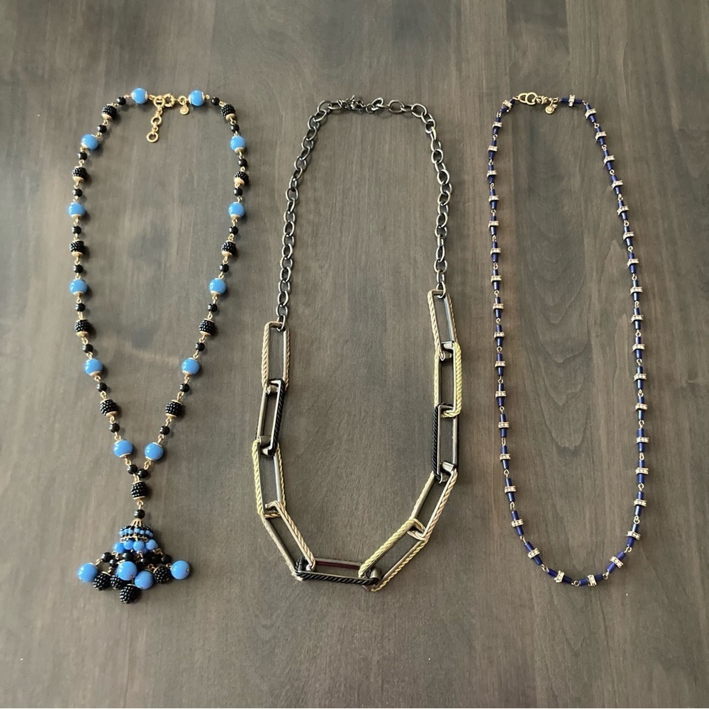 J. Crew Loft Long Single Strand Beaded Large Chain Necklaces Bundle Set of 3 A